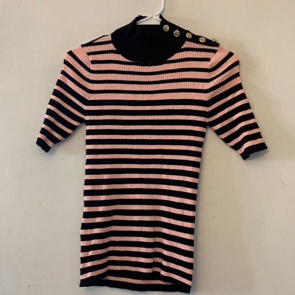 NY&C black pink striped short sleeve sweater Size S NWT - Picture 2 of 6